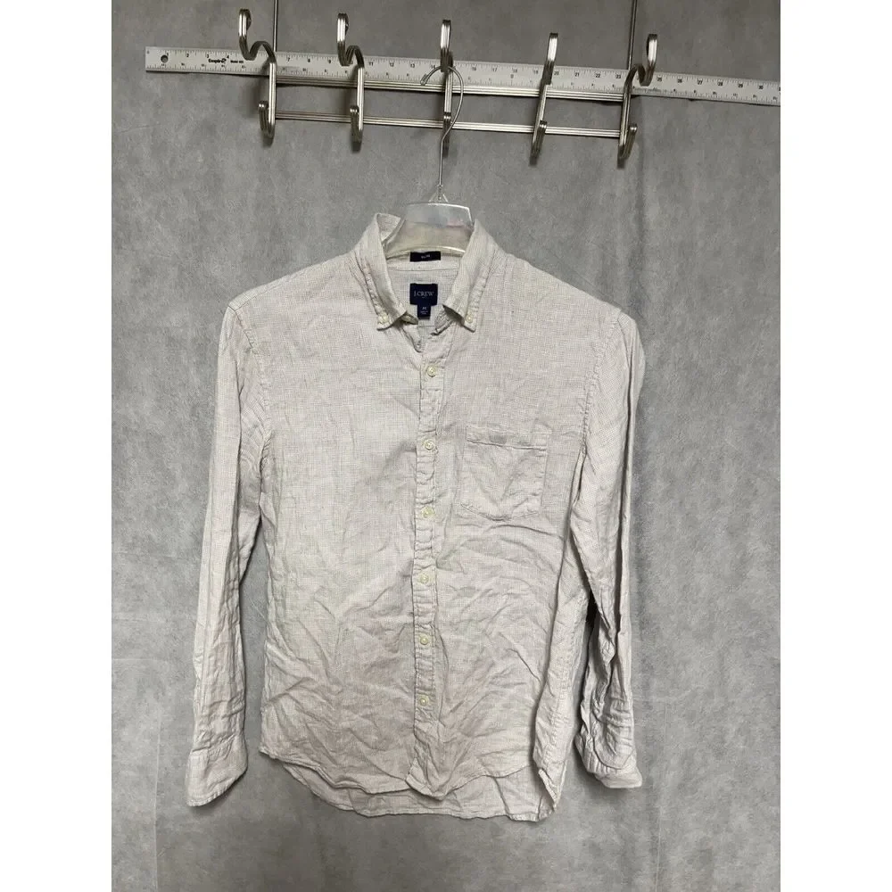 J Crew Shirt Men M Gray‎ Micro Check Slim Linen Button Up Hybrid Casual Academia